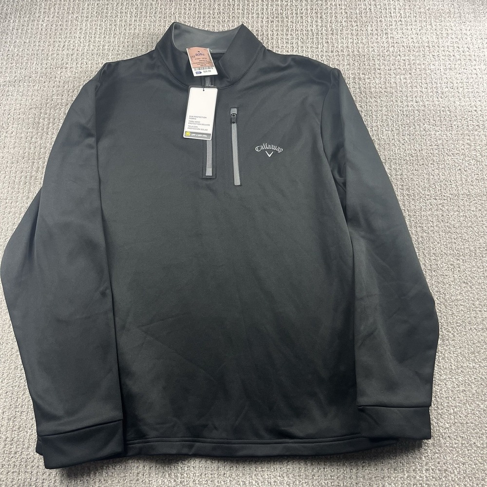 NWT Callaway Golf Jacket Pullover 1/4 Zip UPF Sun Black Pockets Men's Medium New